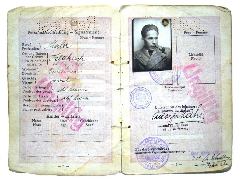 Pasaporte de Adolf Mähr. Depósito de Concentración y Clasificación de personal extranjero en Miranda de Ebro. Signatura: 81/8885.