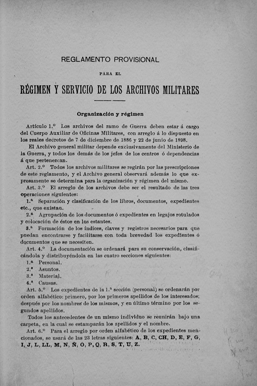 Reglamento de Archivos Militares del año 1898