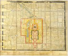 Cliqueu aquí per augmentar la imatge Plano de Pekín. Manuscrito en colores sobre papel de arroz. Anónimo. 1844-1860