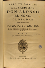 Pulsa aquí para aumentar la imagen Las siete partidas del sabio rey don Alonso. Tomo I (1789)